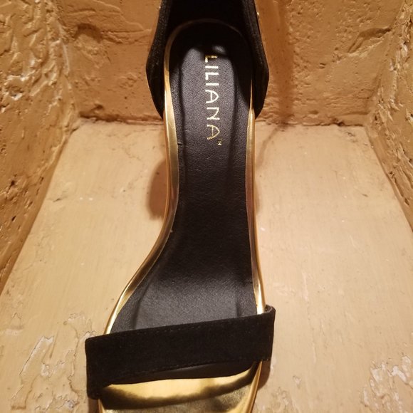LILIANA Black and Gold 4 inch Heels - Picture 3 of 8